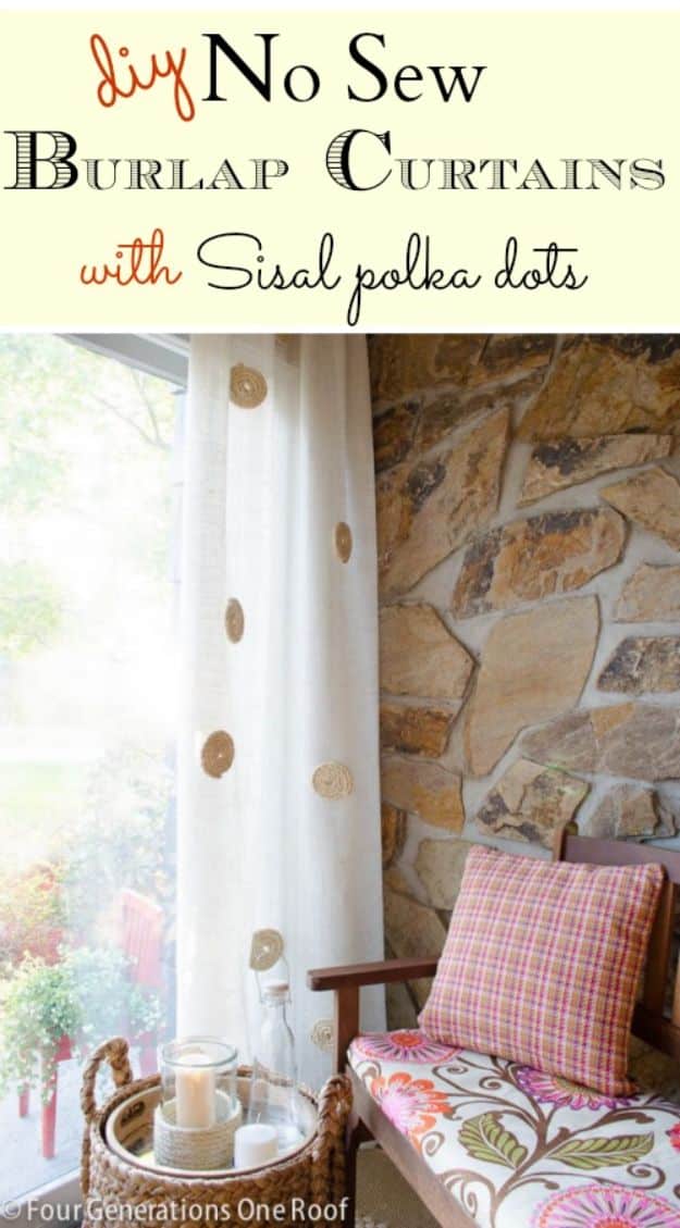 No Sew DIY Home Decor Ideas - No-Sew DIY White Burlap Curtains - Easy No Sew Projects to Make for Bedroom,. Kitchen, Bath - Crafts to Make and Sell, Blankets, No Sewing Project Ideas #nosew #diydecor #diygifts #homedecor