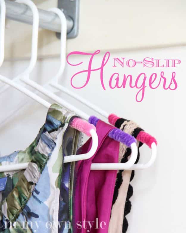 Closet Organization Ideas - No Slip Hangers - DIY Closet Organizing Tutorials - Hacks, Tips and Tricks for Closets With Storage, Shoe Racks, Small Space Idea - Projects for Bedroom, Kids, Master, Walk in