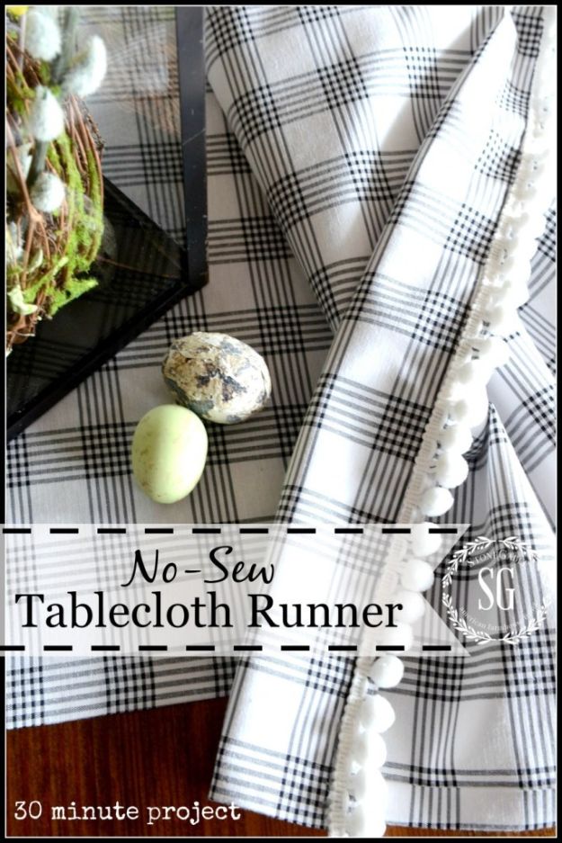 No Sew DIY Home Decor Ideas - Pretty No-Sew Table Runner - Easy No Sew Projects to Make for Bedroom,. Kitchen, Bath - Crafts to Make and Sell, Blankets, No Sewing Project Ideas #nosew #diydecor #diygifts #homedecor