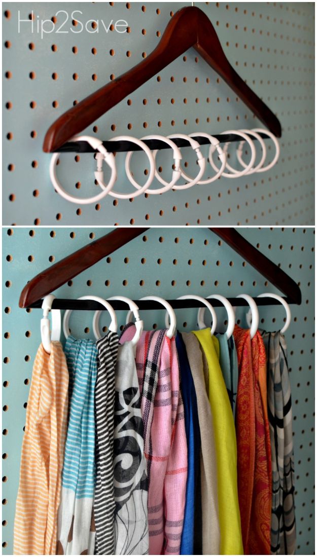 Closet Organization Ideas - Shower Curtain Ring Hanger - DIY Closet Organizing Tutorials - Hacks, Tips and Tricks for Closets With Storage, Shoe Racks, Small Space Idea - Projects for Bedroom, Kids, Master, Walk in