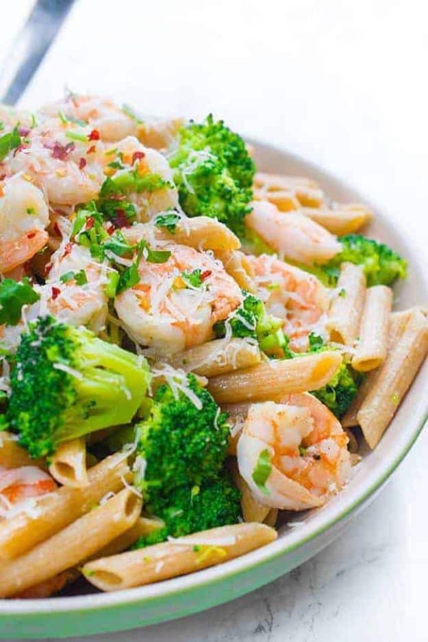 Shrimp Recipes - Shrimp And Broccoli Penne - Healthy, Easy Recipe Ideas for Dinner Using Shrimp - Grilled, Creamy Baked Pasta, Fried, Spicy Asian Style, Mexican, Sauteed Garlic