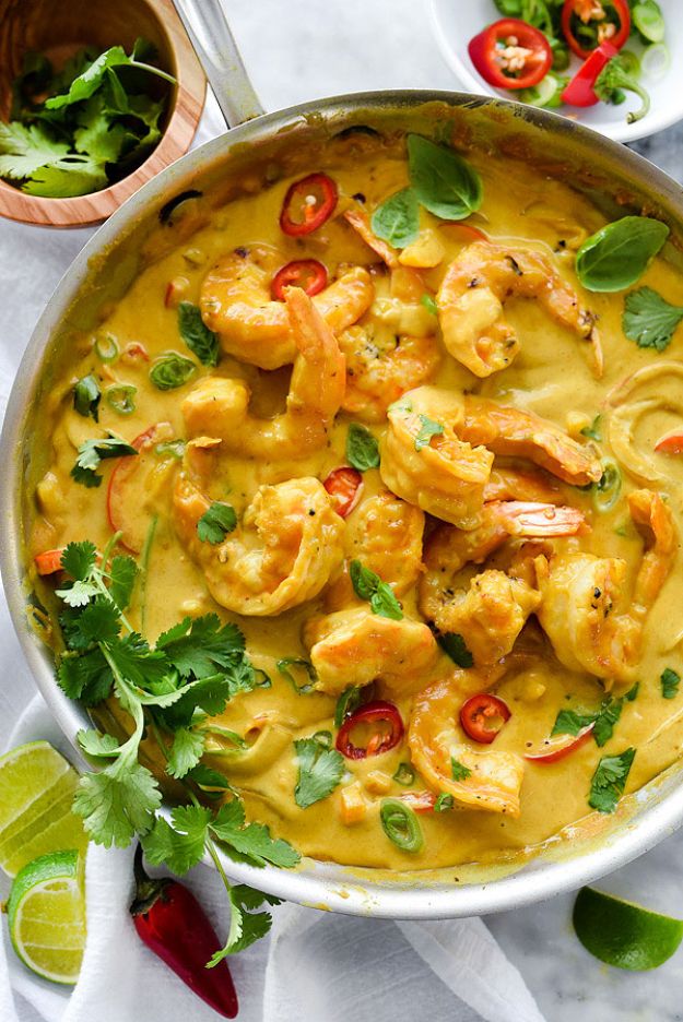 Shrimp Recipes - Shrimp In Thai Coconut Sauce - Healthy, Easy Recipe Ideas for Dinner Using Shrimp - Grilled, Creamy Baked Pasta, Fried, Spicy Asian Style, Mexican, Sauteed Garlic