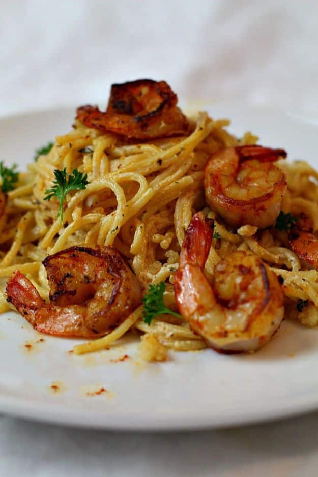 Shrimp Recipes - Spicy Creamy Shrimp Pasta - Healthy, Easy Recipe Ideas for Dinner Using Shrimp - Grilled, Creamy Baked Pasta, Fried, Spicy Asian Style, Mexican, Sauteed Garlic