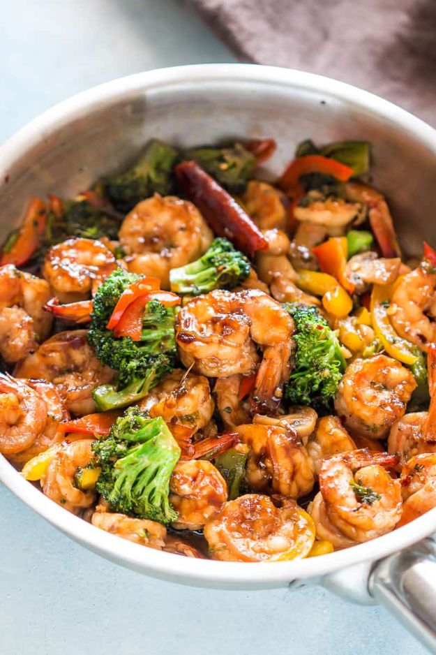 Easy Stir Fry Shrimp Recipes - Teriyaki Shrimp Broccoli Stir Fry - Healthy, Easy Recipe Ideas for Dinner Using Shrimp - Grilled, Creamy Baked Pasta, Fried, Spicy Asian Style, Mexican, Sauteed Garlic