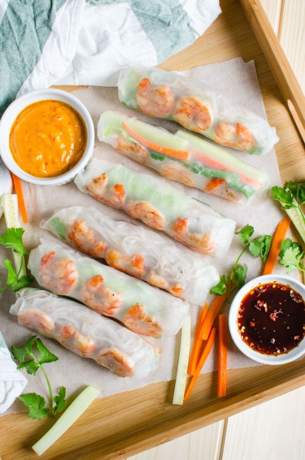 Shrimp Recipes - Vietnamese Healthy Spring Rolls - Healthy, Easy Recipe Ideas for Dinner Using Shrimp - Grilled, Creamy Baked Pasta, Fried, Spicy Asian Style, Mexican, Sauteed Garlic