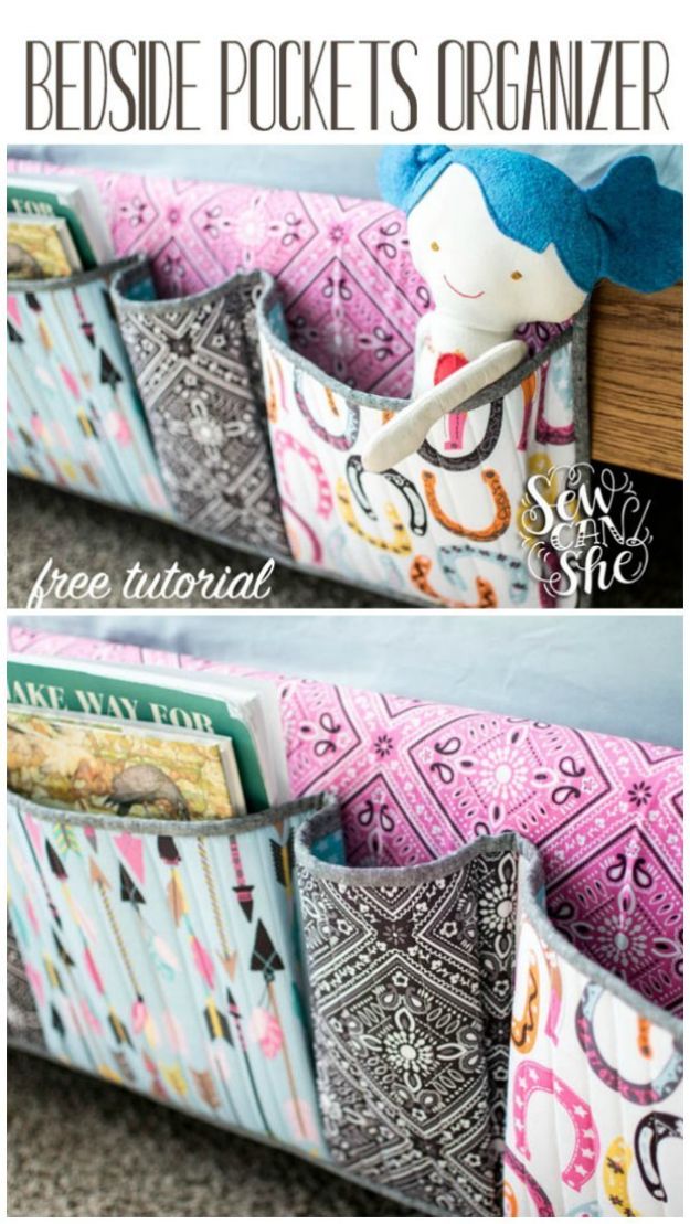 DIY Sewing Projects for the Home - Bedside Pockets - Easy DIY Christmas Gifts and Ideas for Making Kitchen, Bedroom and Bathroom Decor - Free Step by Step Tutorial to Sew