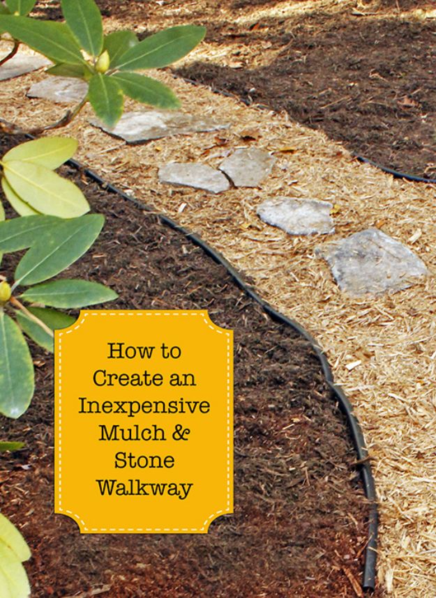 DIY Walkways - Create an Inexpensive Mulch and Stone Walkway - Do It Yourself Walkway Ideas for Paths to The Front Door and Backyard - Cheap and Easy Pavers and Concrete Path and Stepping Stones - Wood and Edging, Lights, Backyard and Patio Walks With Gravel, Sand, Dirt and Brick #diyideas