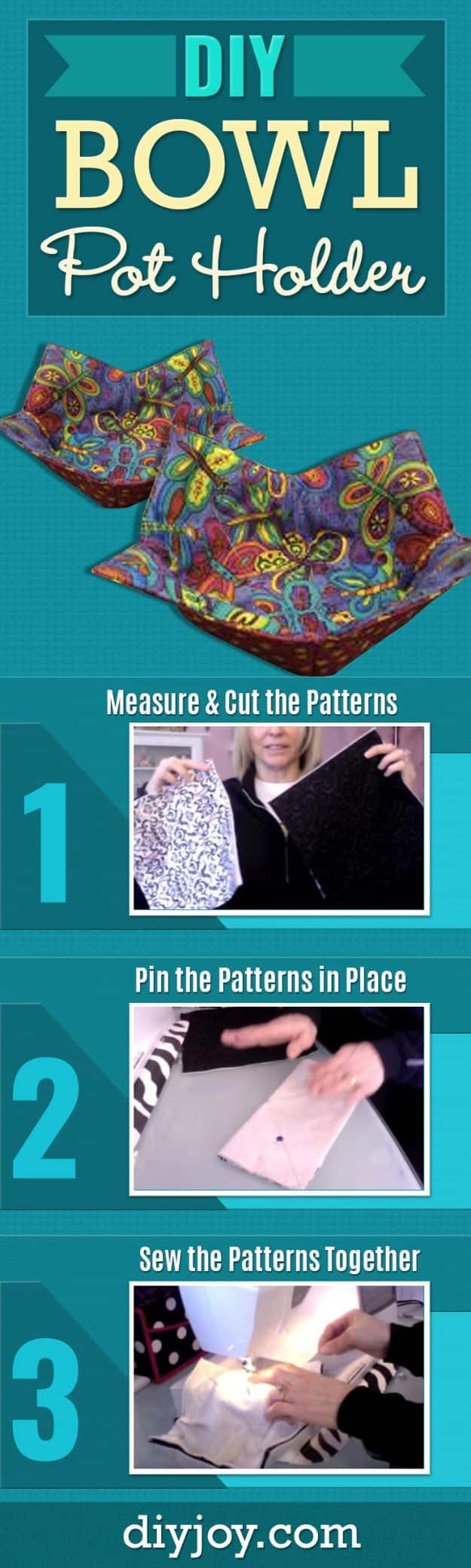 DIY Sewing Projects for the Home - DIY Bowl Pot Holder - Easy DIY Christmas Gifts and Ideas for Making Kitchen, Bedroom and Bathroom Decor - Free Step by Step Tutorial to Sew