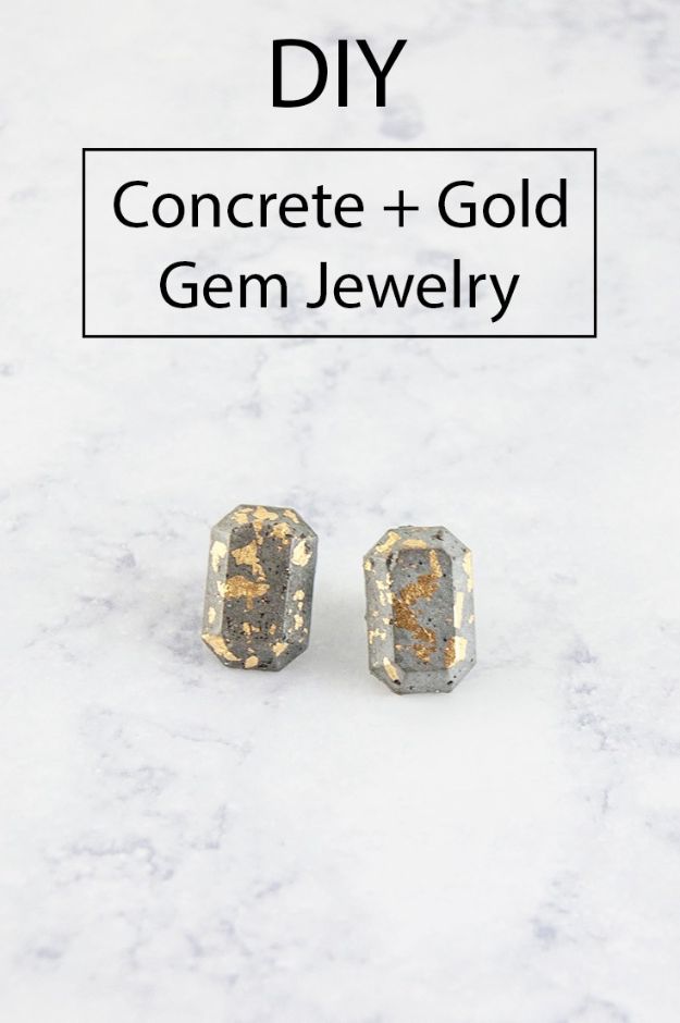 DIY Projects With Concrete - DIY Concrete + Gold Jewelry - Easy Home Decor and Cheap Crafts Made With Cement - Ideas for DIY Christmas Gifts, Outdoor Decorations