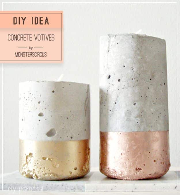 DIY Projects With Concrete - DIY Concrete Votives - Easy Home Decor and Cheap Crafts Made With Cement - Ideas for DIY Christmas Gifts, Outdoor Decorations