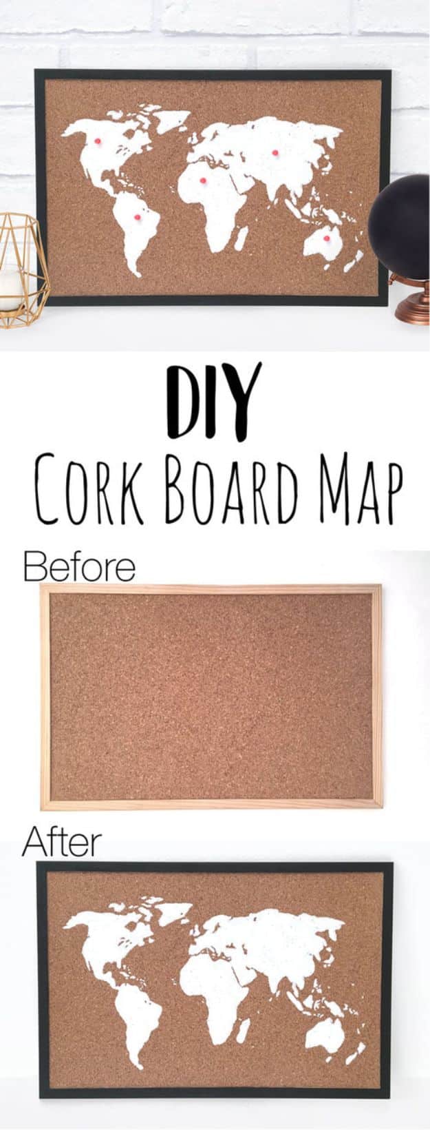 DIY Ideas With Maps - DIY Cork Board Map - Easy Crafts, Home Decor, Art and Gifts Your Can Make With A Map - Pinboard, Canvas, Painting, Paper Flowers, Signs Projects