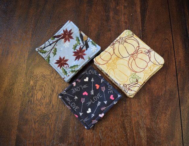 DIY Sewing Projects for the Home - DIY Easy Reversible Fabric Coasters - Easy DIY Christmas Gifts and Ideas for Making Kitchen, Bedroom and Bathroom Decor - Free Step by Step Tutorial to Sew