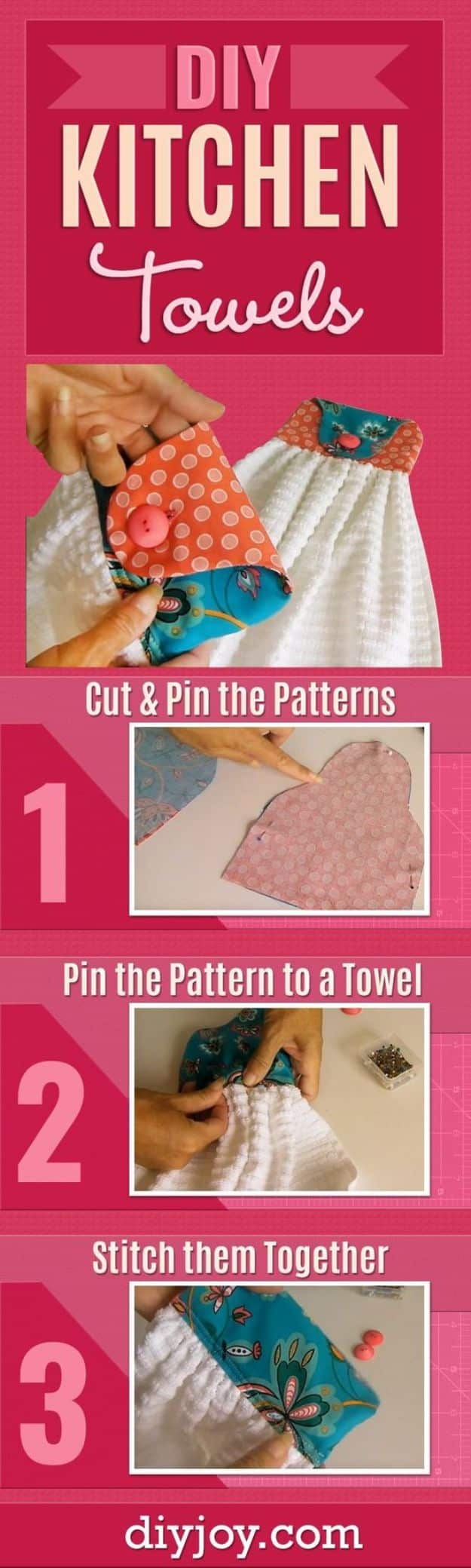 DIY Sewing Projects for the Home - DIY Kitchen Towels - Easy DIY Christmas Gifts and Ideas for Making Kitchen, Bedroom and Bathroom Decor - Free Step by Step Tutorial to Sew