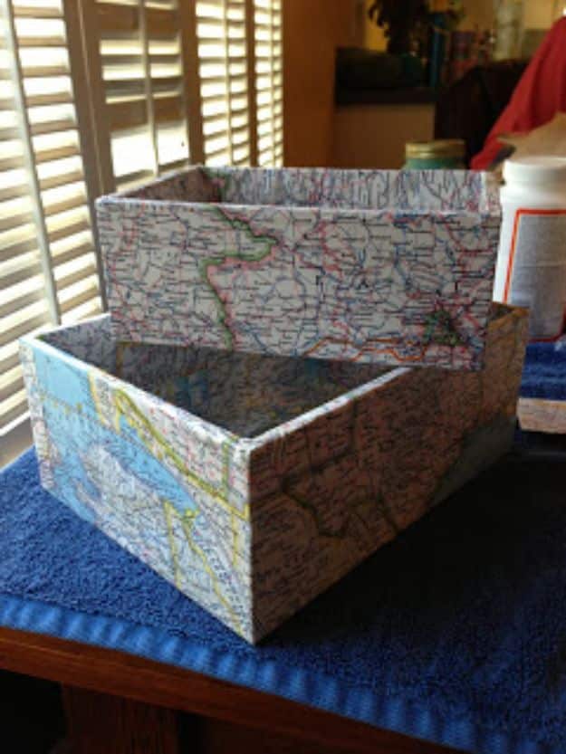 DIY Ideas With Maps - DIY Map Boxes - Easy Crafts, Home Decor, Art and Gifts Your Can Make With A Map - Pinboard, Canvas, Painting, Paper Flowers, Signs Projects