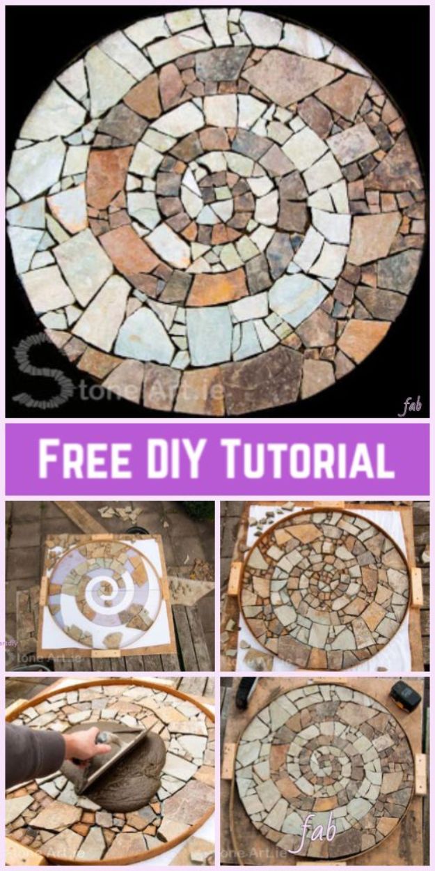 DIY Walkways - DIY Mosaic Garden Stepping Stone Walkway - Do It Yourself Walkway Ideas for Paths to The Front Door and Backyard - Cheap and Easy Pavers and Concrete Path and Stepping Stones - Wood and Edging, Lights, Backyard and Patio Walks With Gravel, Sand, Dirt and Brick #diyideas