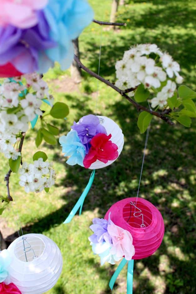 DIY Ideas With Faux Flowers - DIY Paper Flower Lanterns - Paper, Fabric, Silk and Plastic Flower Crafts - Easy Arrangements, Wedding Decorations, Wall, Decorations, Letters, Cheap Home Decor