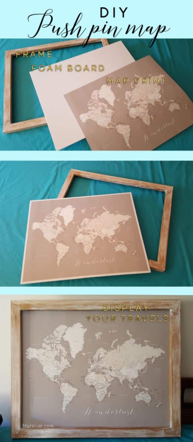 DIY Ideas With Maps - DIY Push Pin Map - Easy Crafts, Home Decor, Art and Gifts Your Can Make With A Map - Pinboard, Canvas, Painting, Paper Flowers, Signs Projects