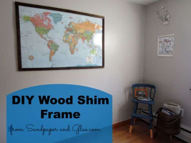 DIY Ideas With Maps - DIY Wood Shim Frame - Easy Crafts, Home Decor, Art and Gifts Your Can Make With A Map - Pinboard, Canvas, Painting, Paper Flowers, Signs Projects