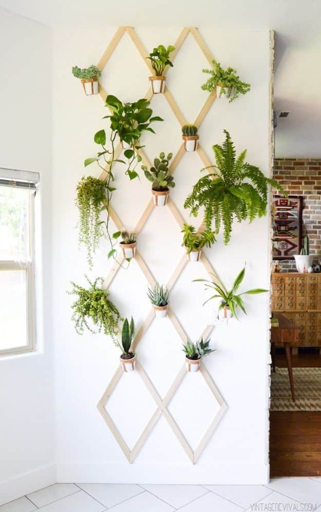 DIY Boho Decor Ideas - DIY Wood and Leather Trellis Plant Wall - DIY Bedroom Ideas - Cheap Hippie Crafts and Bohemian Wall Art - Easy Upcycling Projects for Living Room, Bathroom, Kitchen #boho #diy #diydecor