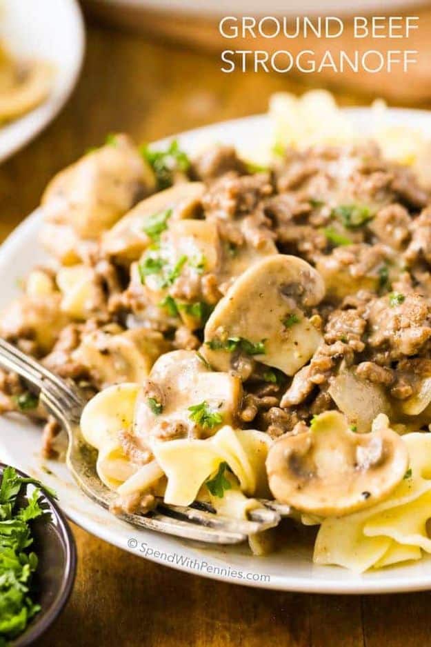 Easy Recipes With Ground Beef - Ground Beef Stroganoff - Quick Dinners and Ground Beef Recipe Ideas - Quick Lunch Salads, Casseroles, Tacos, One Skillet Meals - Healthy Crockpot Foods With Hamburger Meat - Mexican Casserole, Instant Pot Carne Molida, Low Carb and Keto Diet - Rice, Pasta, Potatoes and Crescent Rolls 