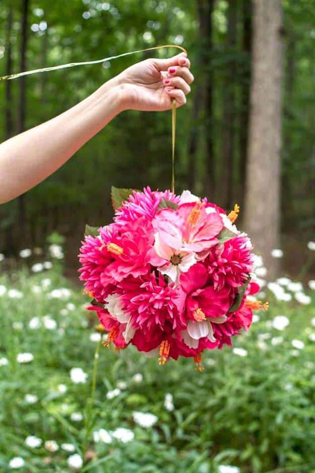 DIY Ideas With Faux Flowers - Hanging Flower Balls - Paper, Fabric, Silk and Plastic Flower Crafts - Easy Arrangements, Wedding Decorations, Wall, Decorations, Letters, Cheap Home Decor