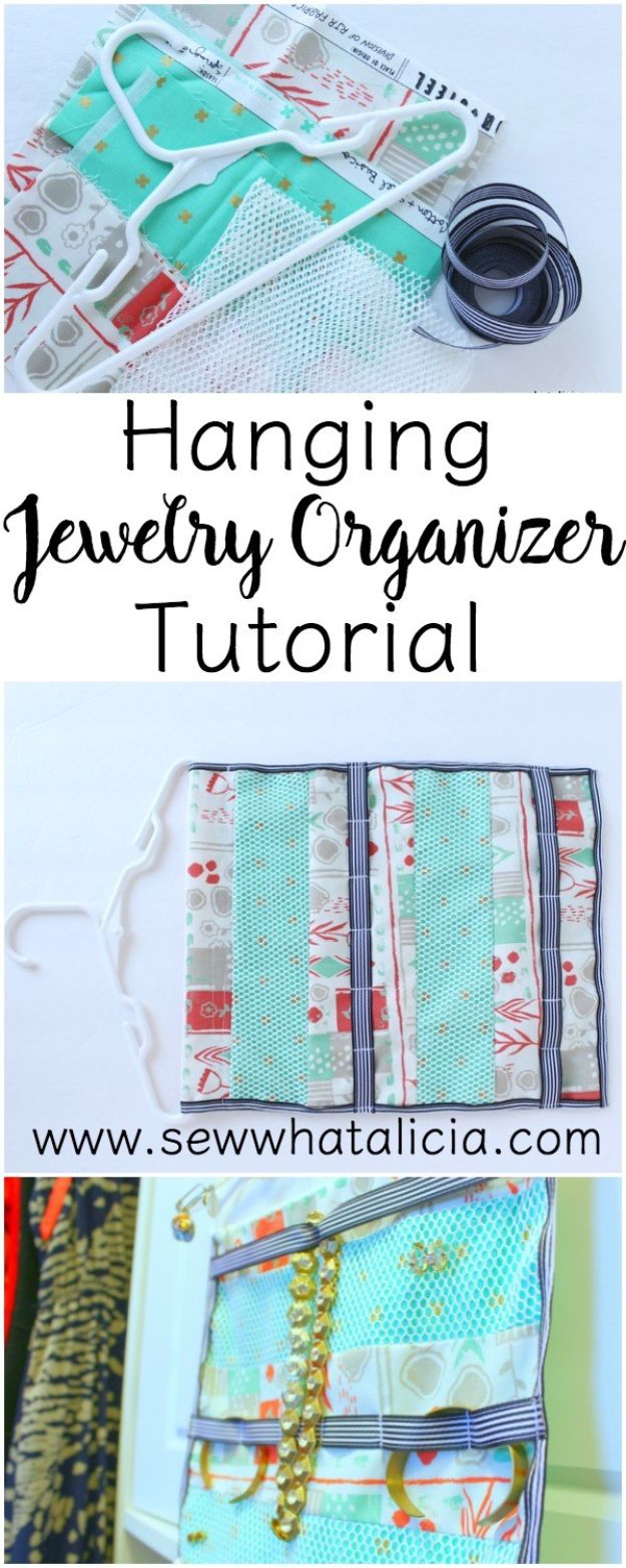 DIY Sewing Projects for the Home - Hanging Jewelry Organizer - Easy DIY Christmas Gifts and Ideas for Making Kitchen, Bedroom and Bathroom Decor - Free Step by Step Tutorial to Sew