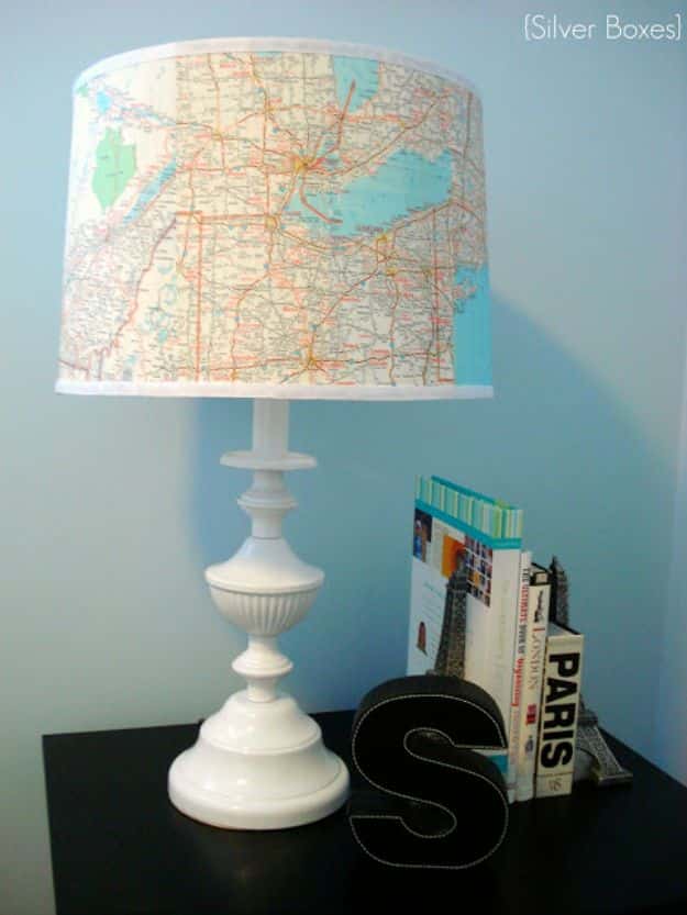 DIY Ideas With Maps - Lamp Revamp Using Maps - Easy Crafts, Home Decor, Art and Gifts Your Can Make With A Map - Pinboard, Canvas, Painting, Paper Flowers, Signs Projects