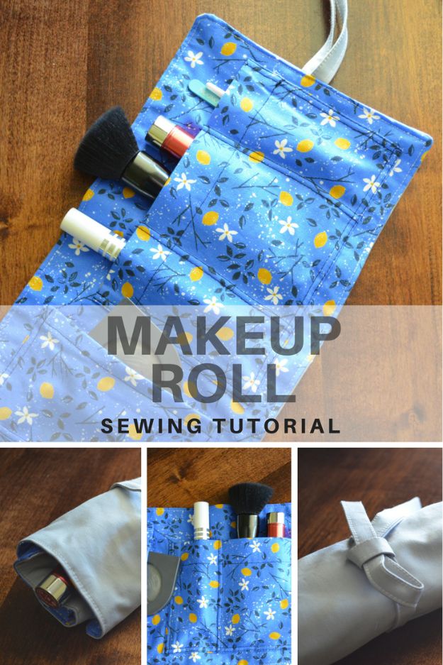 DIY Sewing Projects for the Home - Makeup Roll - Easy DIY Christmas Gifts and Ideas for Making Kitchen, Bedroom and Bathroom Decor - Free Step by Step Tutorial to Sew