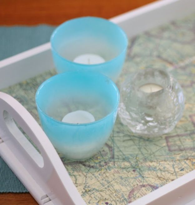 DIY Ideas With Maps - Map Lined Tray - Easy Crafts, Home Decor, Art and Gifts Your Can Make With A Map - Pinboard, Canvas, Painting, Paper Flowers, Signs Projects