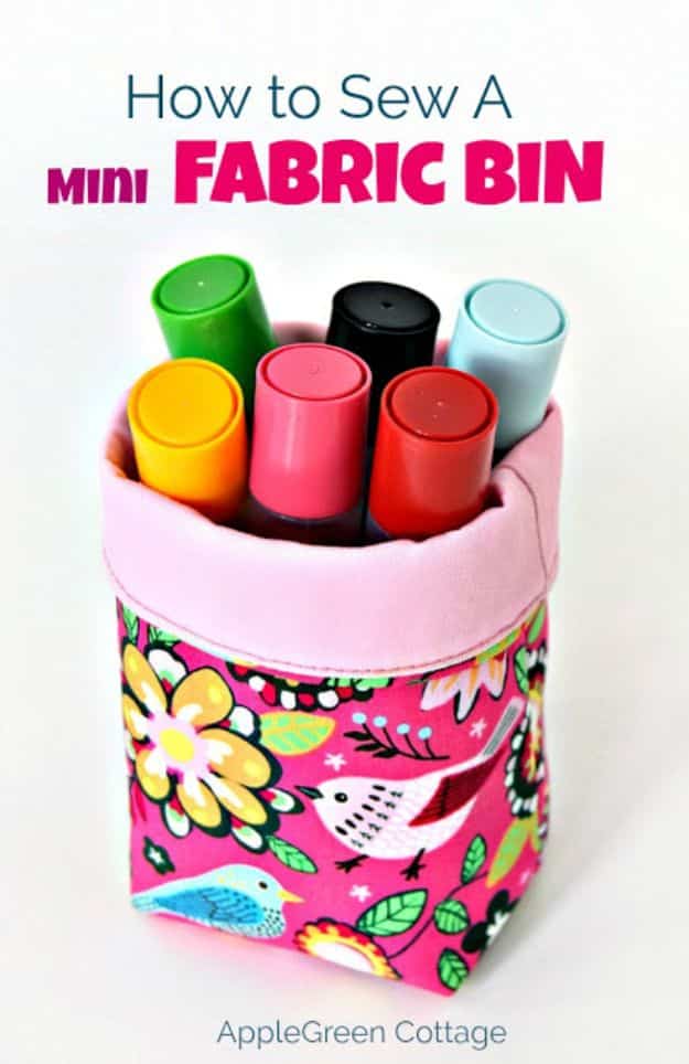 DIY Sewing Projects for the Home - Mini Fabric Bin- Easy DIY Christmas Gifts and Ideas for Making Kitchen, Bedroom and Bathroom Decor - Free Step by Step Tutorial to Sew