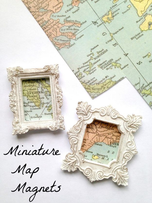 DIY Ideas With Maps - Miniature Map Magnets - Easy Crafts, Home Decor, Art and Gifts Your Can Make With A Map - Pinboard, Canvas, Painting, Paper Flowers, Signs Projects