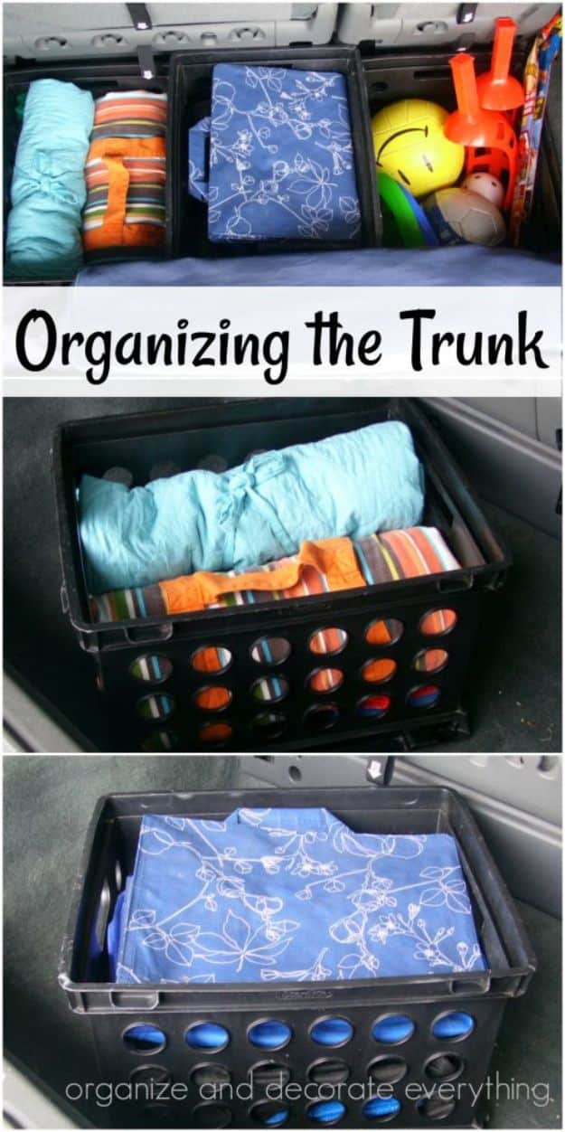 Car Organization Ideas - Organizing the Trunk - DIY Tips and Tricks for Organizing Cars - Dollar Store Storage Projects for Mom, Kids and Teens - Keep Your Car, Truck or SUV Clean On A Road Trip With These solutions for interiors and Trunk, Front Seat - Do It Yourself Caddy and Easy, Cool Lifehacks #car #diycar #organizingideas