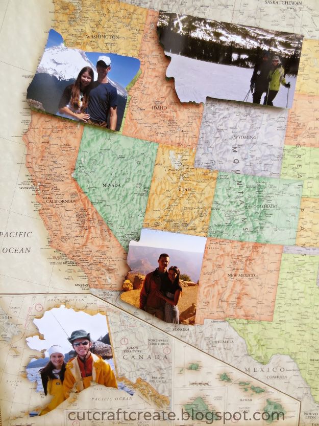 DIY Ideas With Maps - Personalized Photo Map - Easy Crafts, Home Decor, Art and Gifts Your Can Make With A Map - Pinboard, Canvas, Painting, Paper Flowers, Signs Projects