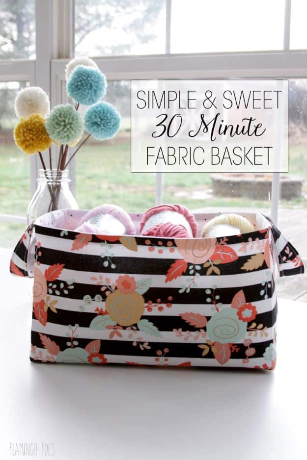 DIY Sewing Projects for the Home - Simple and Sweet 30 Minute Fabric Basket - Easy DIY Christmas Gifts and Ideas for Making Kitchen, Bedroom and Bathroom Decor - Free Step by Step Tutorial to Sew