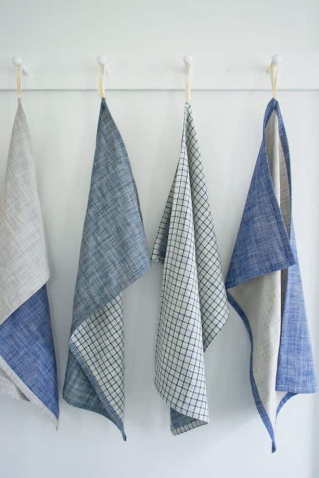 DIY Sewing Projects for the Home - Super Simple Dishtowels - Easy DIY Christmas Gifts and Ideas for Making Kitchen, Bedroom and Bathroom Decor - Free Step by Step Tutorial to Sew