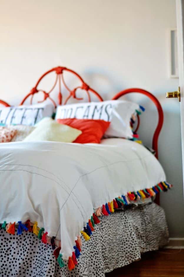 DIY Boho Decor Ideas - Tasseled Comforter and Pillow Shams - DIY Bedroom Ideas - Cheap Hippie Crafts and Bohemian Wall Art - Easy Upcycling Projects for Living Room, Bathroom, Kitchen #boho #diy #diydecor