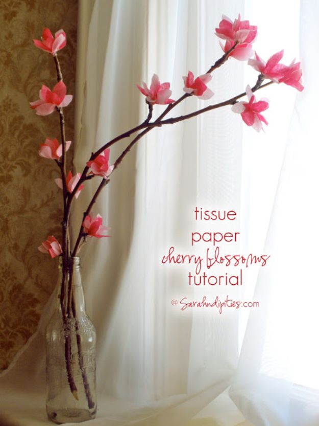 DIY Ideas With Faux Flowers - Tissue Paper Cherry Blossoms - Paper, Fabric, Silk and Plastic Flower Crafts - Easy Arrangements, Wedding Decorations, Wall, Decorations, Letters, Cheap Home Decor