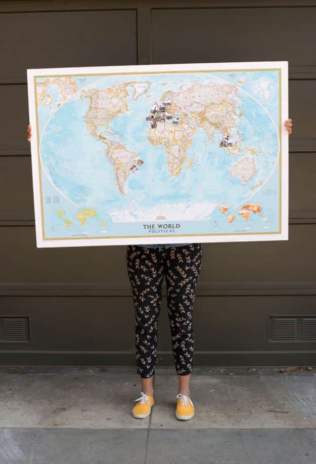 DIY Ideas With Maps - Travel Memory Map - Easy Crafts, Home Decor, Art and Gifts Your Can Make With A Map - Pinboard, Canvas, Painting, Paper Flowers, Signs Projects