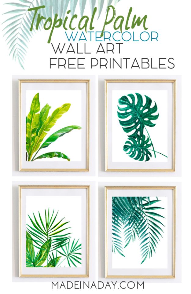 Free Printables For Your Walls - Tropical Palm Watercolor Wall Art Printables - Easy Canvas Ideas With Free Downloadable Artwork and Quote Sayings - Best Free Prints for Wall Art and Picture to Print for Home and Bedroom Decor - Signs for the Home, Organization, Office - Quotes for Bedroom and Kitchens, Vintage Bathroom Pictures - Downloadable Printable for Kids - DIY and Crafts by DIY JOY #wallart #freeprintables #diyideas #diyart #walldecor #diyhomedecor #freeprintables