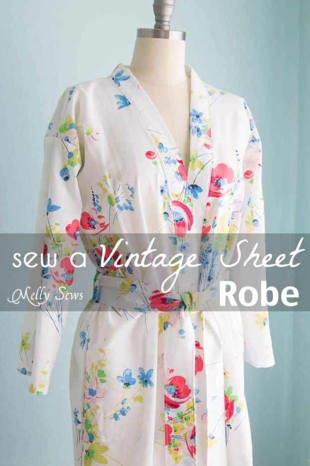 DIY Sewing Projects for the Home - Vintage Sheet Robe - Easy DIY Christmas Gifts and Ideas for Making Kitchen, Bedroom and Bathroom Decor - Free Step by Step Tutorial to Sew