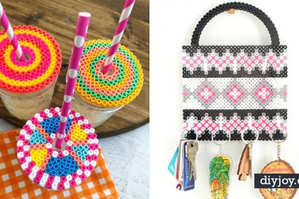 perler bead crafts - easy DIY ideas made with perler breads - Cute Accessories and Homemade Decor That Make Creative DIY Gifts - Plastic Melted Beads Make Cool Art for Walls, Jewelry - things to make when bored #crafts