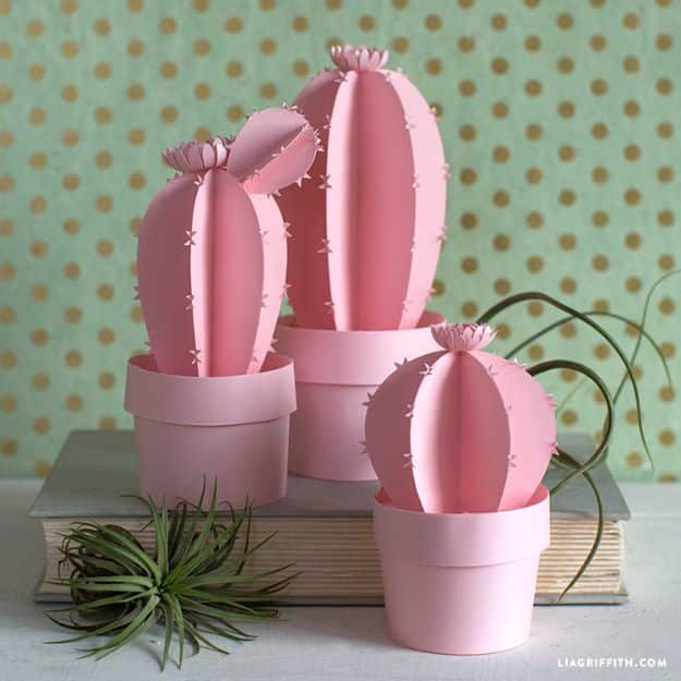 Paper Crafts DIY - 3D Potted Paper Cactus - Papercraft Tutorials and Easy Projects for Make for Decoration and Gift IDeas - Origami, Paper Flowers, Heart Decoration, Scrapbook Notions, Wall Art, Christmas Cards, Step by Step Tutorials for Crafts Made From Papers #crafts