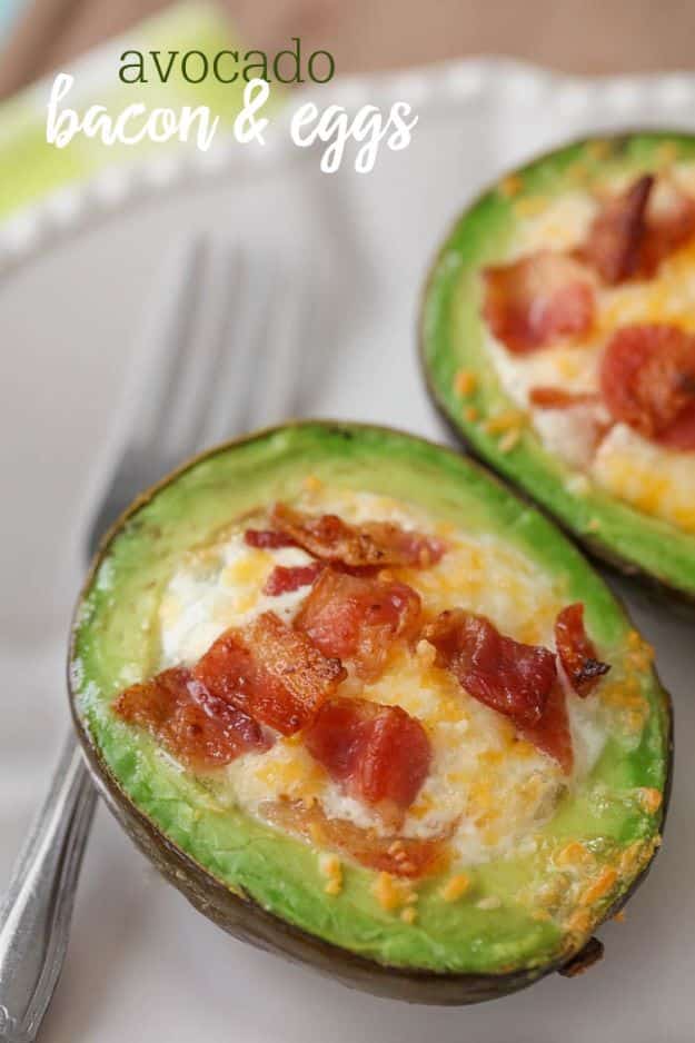 Avocado Recipes - Avocado, Bacon And Eggs - Easy Recipe Ideas for Avocados - Quick Avocado Toast, Eggs, Keto Guacamole, Dips, Salads, Healthy Lunches, Breakfast, Dessert and Dinners - Party Foods, Soups, Low Carb Salad Dressings and Smoothie #avocado #recipes