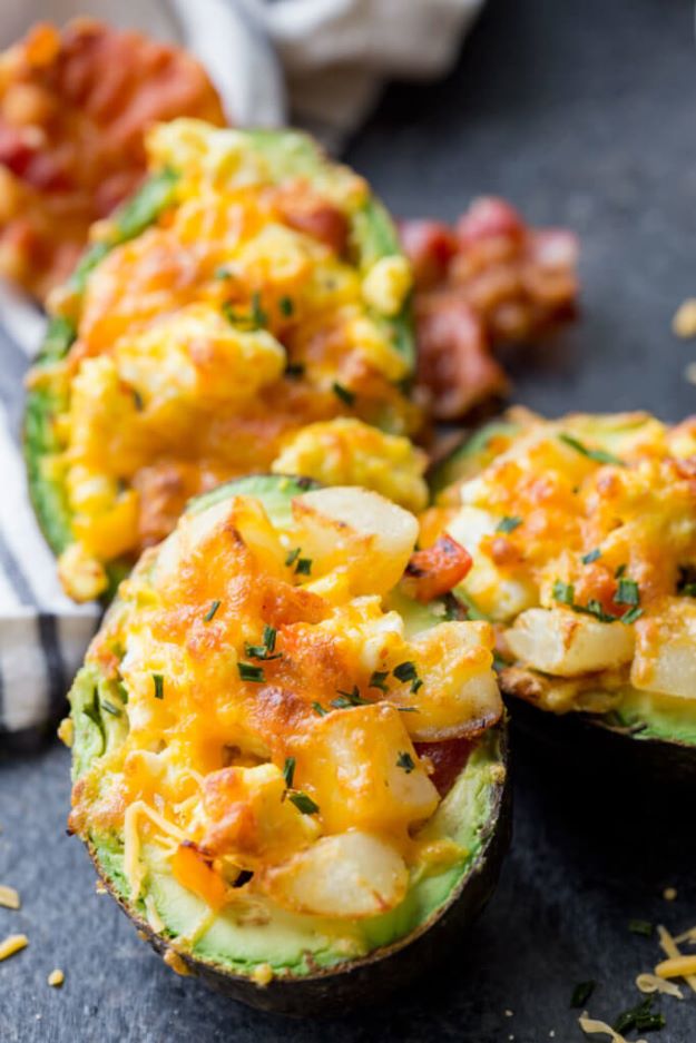 Avocado Recipes - Breakfast Stuffed Avocado - Quick Avocado Toast, Eggs, Keto Guacamole, Dips, Salads, Healthy Lunches, Breakfast, Dessert and Dinners - Party Foods, Soups, Low Carb Salad Dressings and Smoothie #avocado #recipes