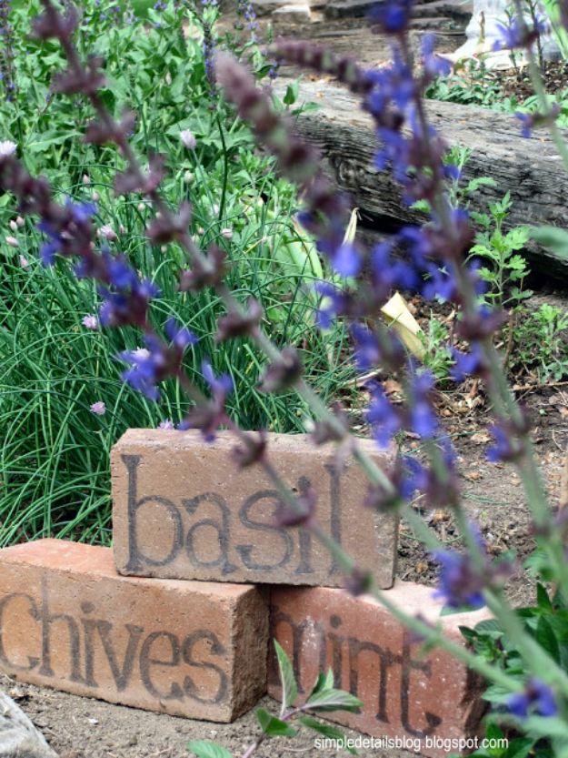 DIY Ideas With Bricks - Brick Herb Markers - Home Decor and Creative Do It Yourself Projects to Make With Bricks - Ideas for Patio, Walkway, Fireplace, Firepit, Mantle, Grill and Art - Inexpensive Decoration Tutorials With Step By Step Instruction for Brick DIY #diy #homeimprovement