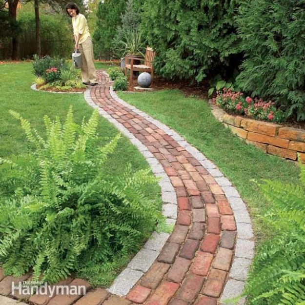 DIY Ideas With Bricks - Build a Brick Pathway in the Garden - Home Decor and Creative Do It Yourself Projects to Make With Bricks - Ideas for Patio, Walkway, Fireplace, Firepit, Mantle, Grill and Art - Inexpensive Decoration Tutorials With Step By Step Instruction for Brick DIY #diy #homeimprovement