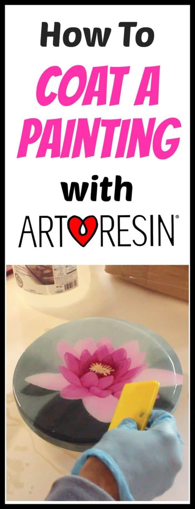 DIY Resin Casting Crafts - Coat An Acrylic Painting With Resin - Homemade Resin and Epoxy Craft Projects and Ideas - How to Make Resin Jewelry - Use Silicon Molds to Make Paper Weights, Creative Christmas Ornaments and Crafts to Make and Sell - Flowers, Pictures, Clocks, Tabletop, Inspiration for Handmade Jewelry and Items to Sell on Etsy #crafts