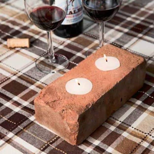 DIY Ideas With Bricks - Craft a Tea-Light Holder - Home Decor and Creative Do It Yourself Projects to Make With Bricks - Ideas for Patio, Walkway, Fireplace, Firepit, Mantle, Grill and Art - Inexpensive Decoration Tutorials With Step By Step Instruction for Brick DIY #diy #homeimprovement