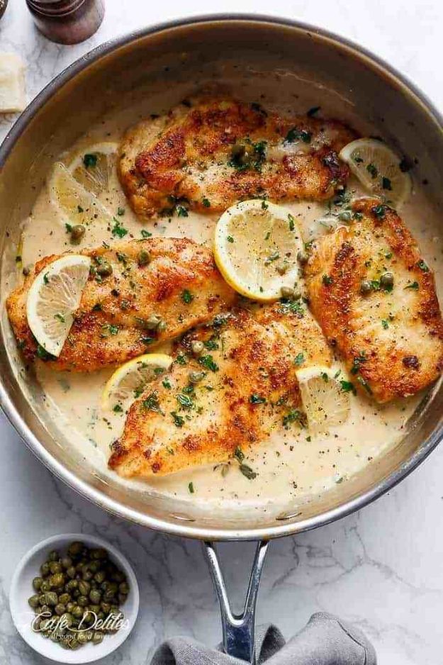 Best Italian Recipes - Creamy Lemon Parmesan Chicken Piccata - Authentic and Traditional italian dishes For Dinner, Appetizers, and Easy Lunch - Pasta with Chicken, Lasagna, Noodles With Cheese, Healthy Recipe Ideas - Party Trays and Food For A Crowd - Fettucini, Spaghetti, Alfredo Sauce, Meatballs, Grilled Steak and Fish, Soup, Seafood, Vegetarian and Crockpot Versions #italian 