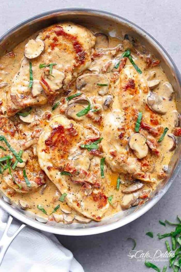 Simple Chicken Breast Recipes - Creamy Sun Dried Tomato Parmesan Chicken - Healthy Dinner Recipe Ideas With Chicken - Italian Recipes Sauce for Chicken Breasts